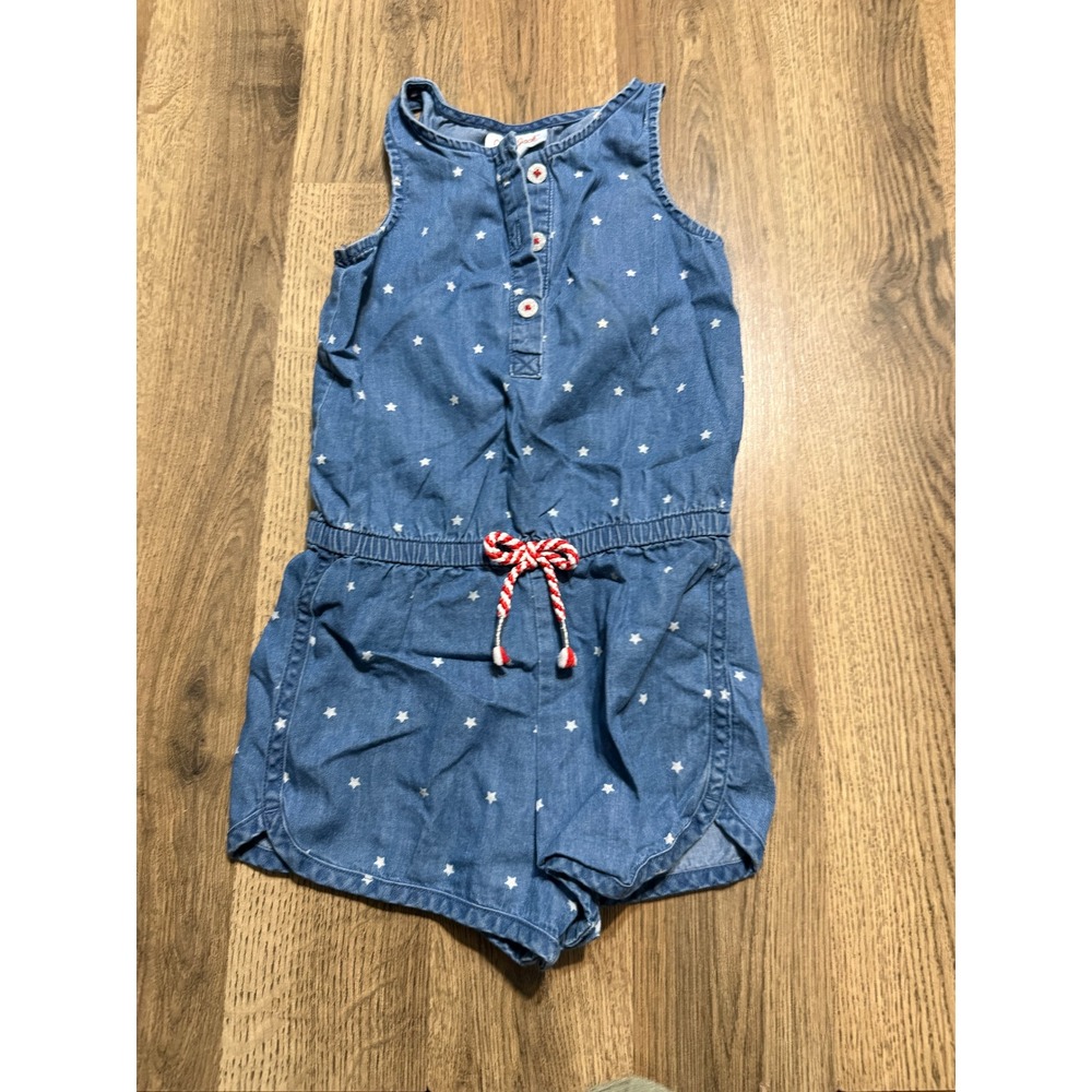 Cat & Jack Romper Girls Size 3T Blue Denim Star Pattern Sleeveless Casual